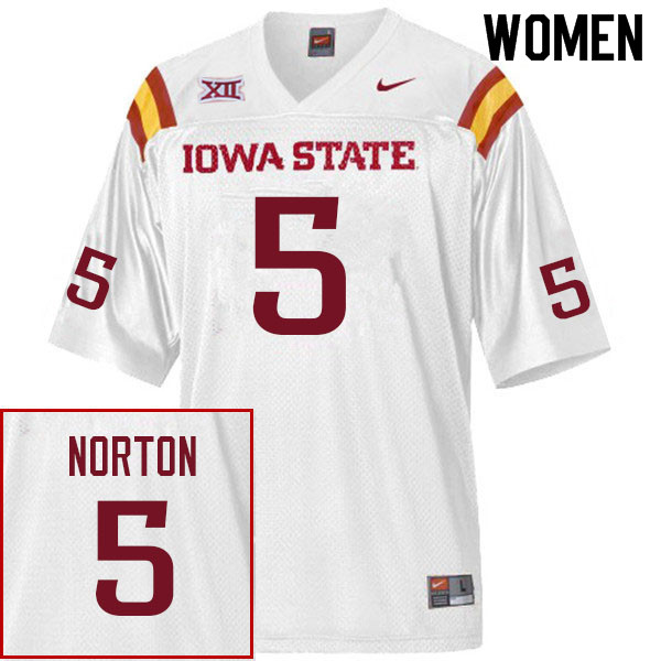 Women #5 Cartevious Norton Iowa State Cyclones College Football Jerseys Sale-White - Click Image to Close